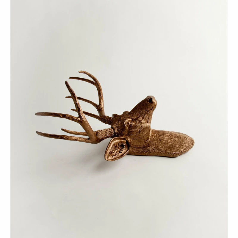 Budget ๐คฉ White Faux Taxidermy® Faux Resin Deer Head Wall Mount, Bronze With Bronze Antlers ๐ - Image 3