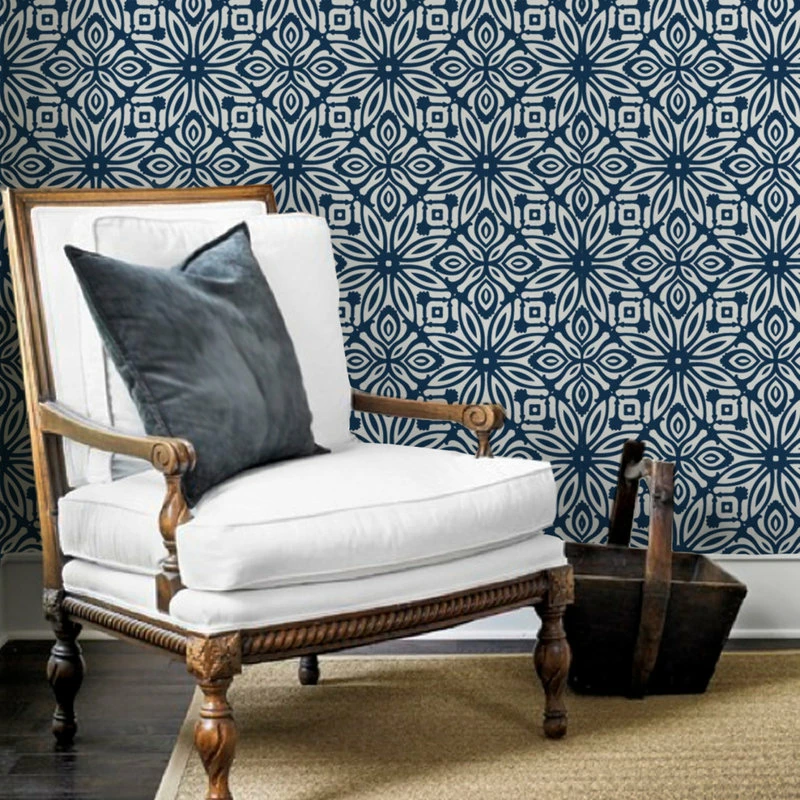 Discount โญ Accentuwall Geo Flowers Peel And Stick Wallpaper, Navy, 24"x108" ๐ - Image 3
