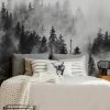 Wholesale ✔️ Simple Shapes Morning Forest Fog Mural Peel And Stick Wallpaper, Black And White, 24 X 108 🌟