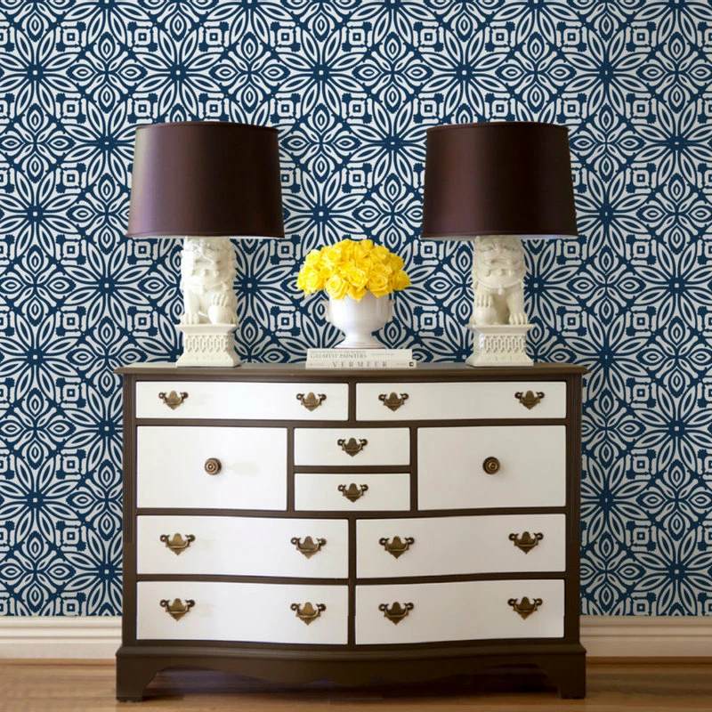 Discount โญ Accentuwall Geo Flowers Peel And Stick Wallpaper, Navy, 24"x108" ๐ - Image 2