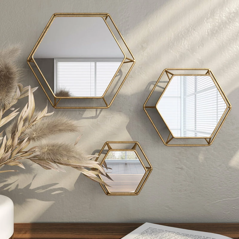 Budget ⌛ Aspire Home Accents, Inc. Shanton Hexagonal Wall Mirrors (Set Of 3) ✨ - Image 2