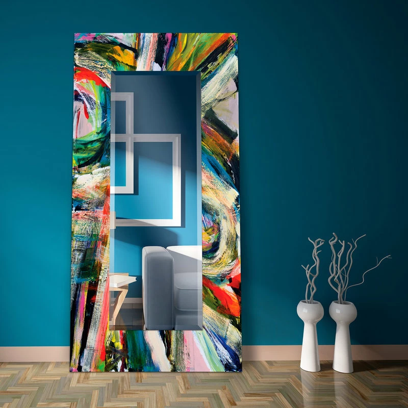 Outlet โญ Empire Art Direct "Rock Star I" Rectangular Beveled Mirror On Printed Abstract Tempered Art Glass ๐ - Image 3