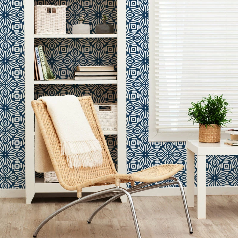 Discount โญ Accentuwall Geo Flowers Peel And Stick Wallpaper, Navy, 24"x108" ๐ - Image 4
