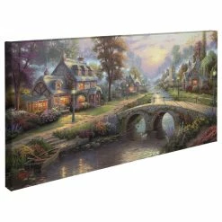 New ✨ Thomas Kinkade Sunset On Lamplight Lane Gallery Wrapped Canvas, 16"x31" 🧨