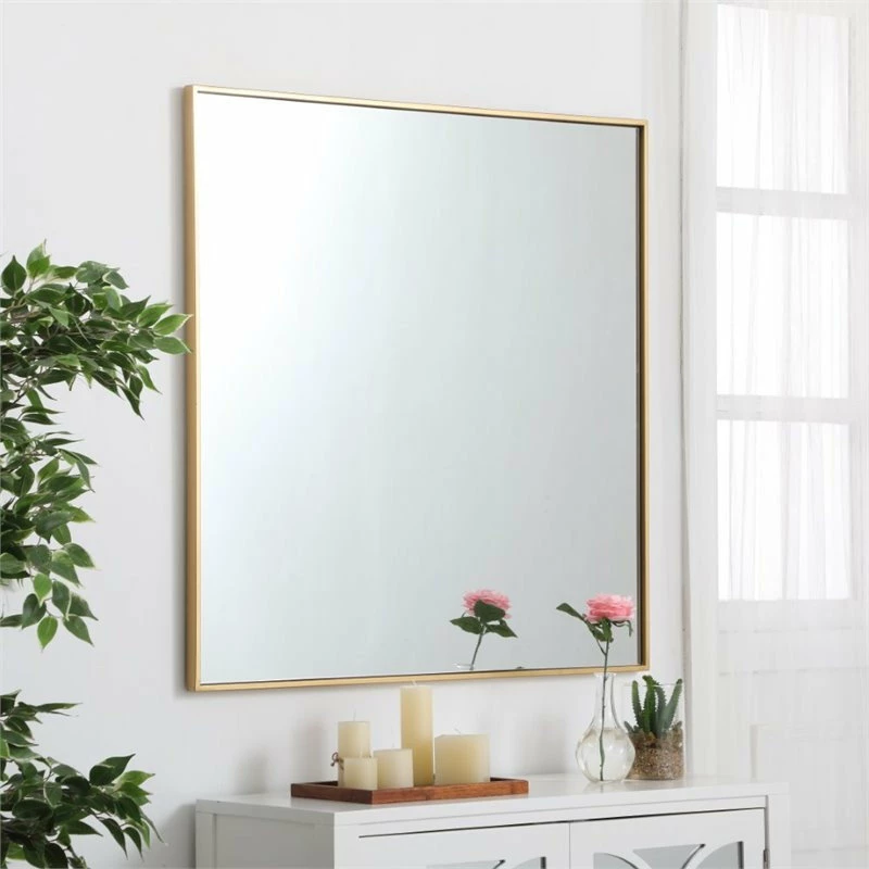 Cheapest ⌛ Elegant Furniture & Lighting Elegant Decor Eternity 36" Square Contemporary Metal Frame Mirror In Brass 🔔 - Image 5