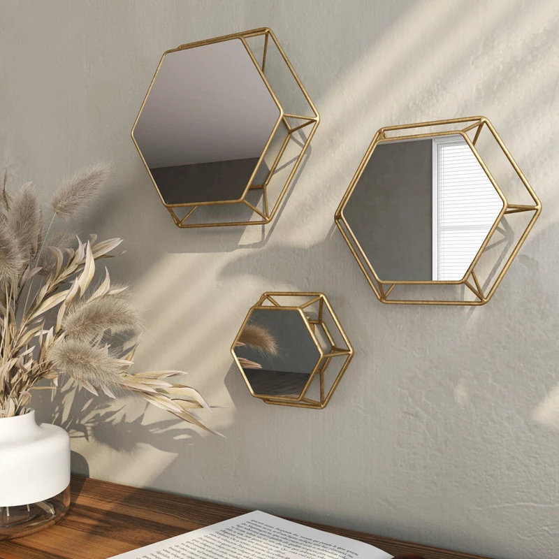 Budget ⌛ Aspire Home Accents, Inc. Shanton Hexagonal Wall Mirrors (Set Of 3) ✨
