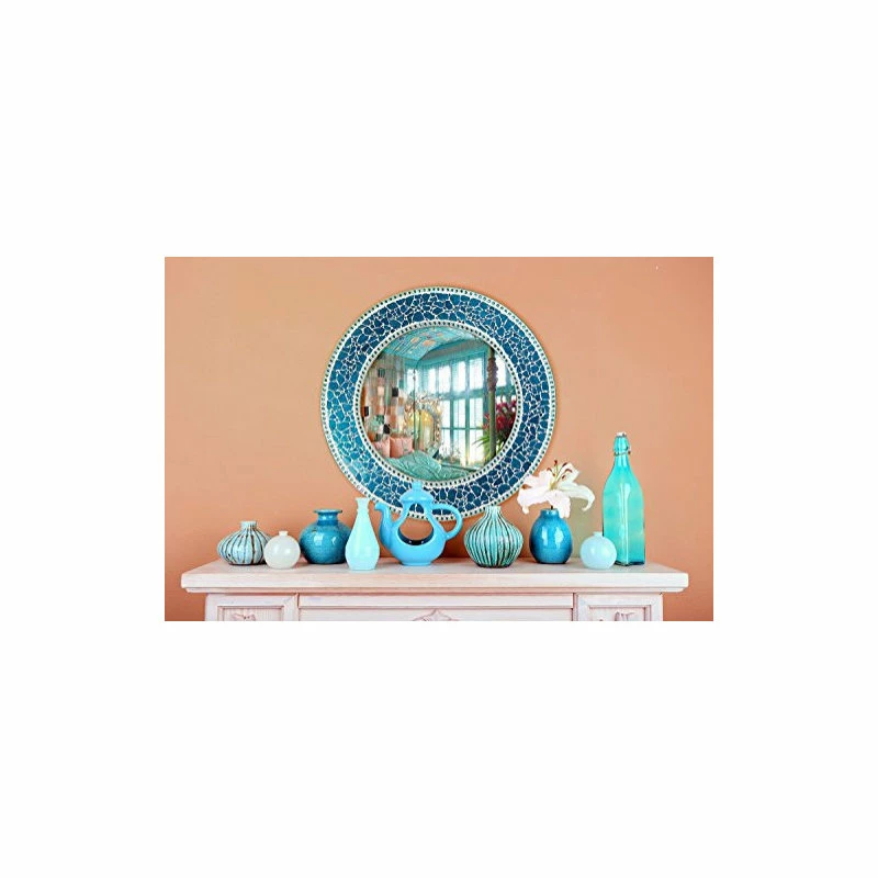 Hot Sale ๐ฅ DecorShore ™ Decorative Round Framed Wall Mirror Glass Mosaic, 24", Ocean Blue ๐ - Image 3