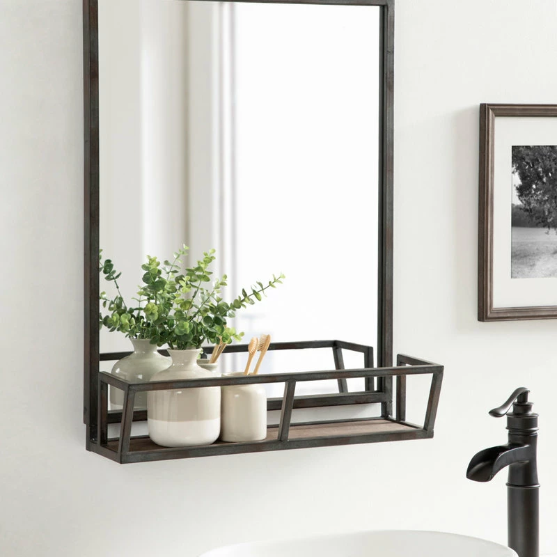 Top 10 🎉 Uniek Jackson Decorative Rustic Metal Home Organizer Mirror With Shelf, Black 🛒 - Image 7