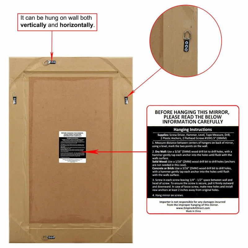 Best deal ๐ Empire Art Direct Champagne Beveled Antique Wall Mirror 1" Beveled Center, Wood Frame 36"x24" โจ - Image 7