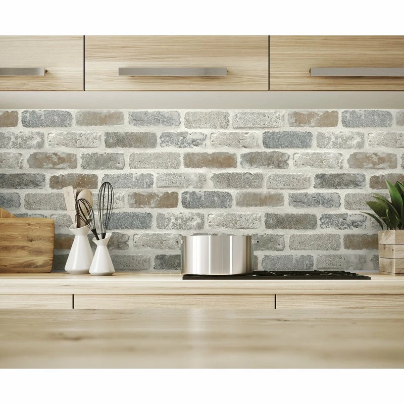 Flash Sale π Wallquest NextWall Washed Faux Brick NW30500 Peel & Stick Wallpaper White / Gray / Brown π - Image 2