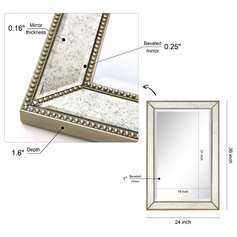 Best deal ๐ Empire Art Direct Champagne Beveled Antique Wall Mirror 1" Beveled Center, Wood Frame 36"x24" โจ - Image 9
