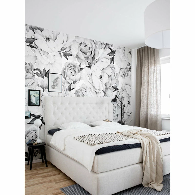Cheapest 🎁 Accentuwall Peony Flower Mural Wall Art Wallpaper, Peel And Stick, Black & White, 24"x96" 🎁 - Image 2