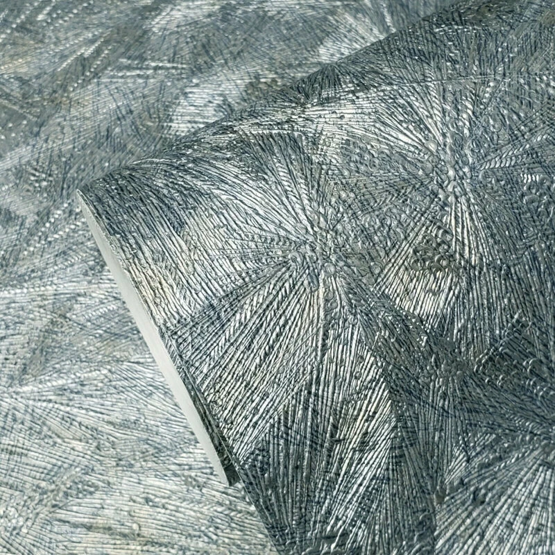 Outlet 🔥 Portofino Silver Blue Gold Metallic Crushed Metal Textured Wallpaper, 21 Inc X 33 Ft Roll 🌟 - Image 5