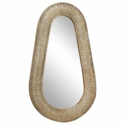 Wholesale 🌟 Brimfield & May Large Metallic Pierced Metal Oval Wall Mirror With Ornate Floral Pattern 🌟