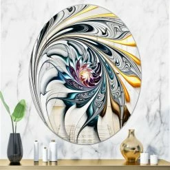 Hot Sale ⌛ Designart White Stained Glass Floral Art Modern Oval Or Round Wall Mirror, 24x36 👏
