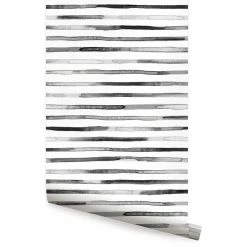 Flash Sale ✔️ Accentuwall Watercolor Stripes Wallpaper, Peel And Stick, Black/White, 24"x108" 🛒