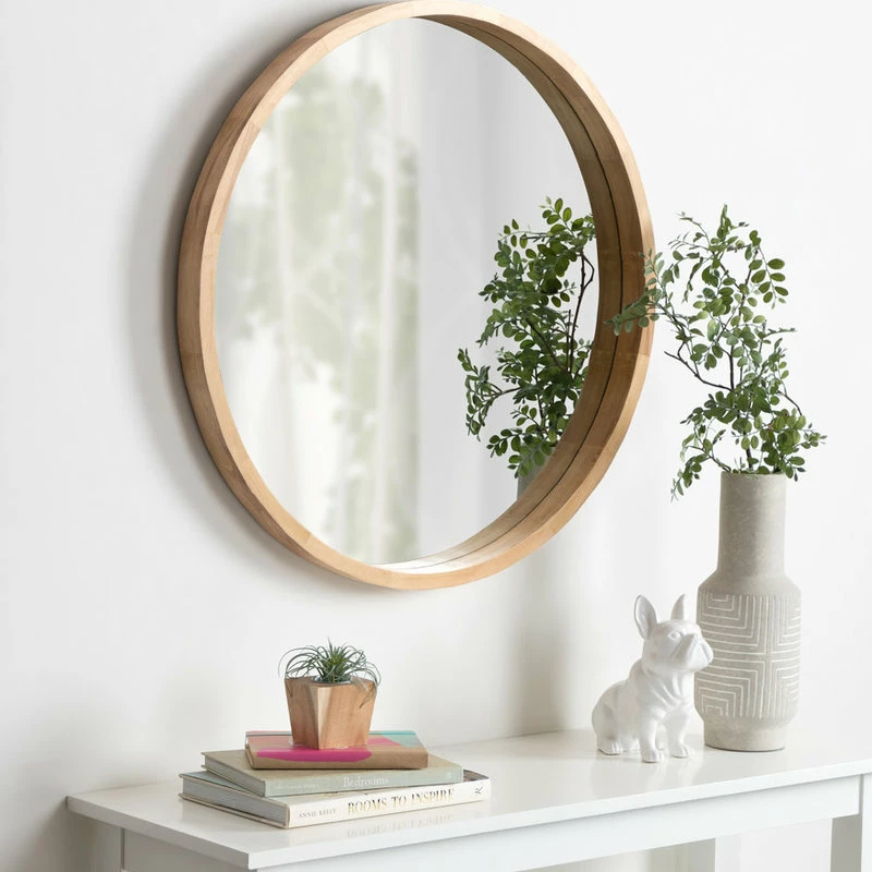 Wholesale ✔️ Uniek Inc. Hutton Round Decorative Wood Framed Wall Mirror, Natural, 30 Diameter 🌟 - Image 2