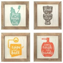 Deals ⭐ Stratton Home Decor Set Of 4 -Floss, Flush, Wipe, Wash Wall Art 🧨