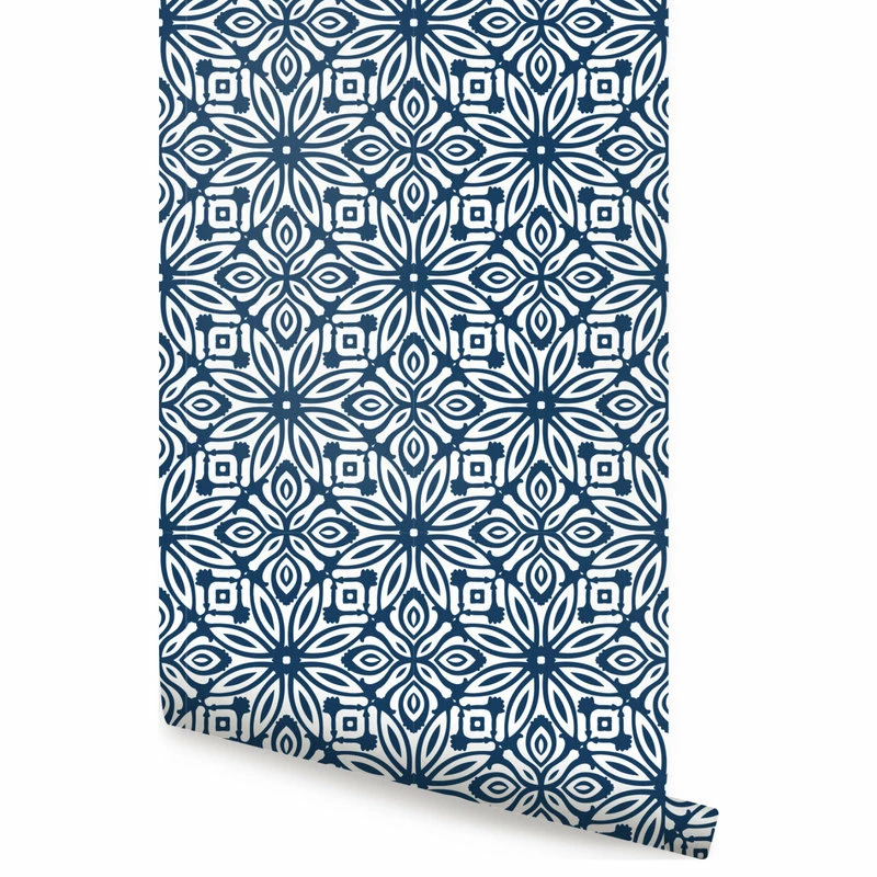 Discount โญ Accentuwall Geo Flowers Peel And Stick Wallpaper, Navy, 24"x108" ๐