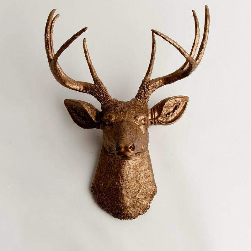 Budget ๐คฉ White Faux Taxidermy® Faux Resin Deer Head Wall Mount, Bronze With Bronze Antlers ๐ - Image 2