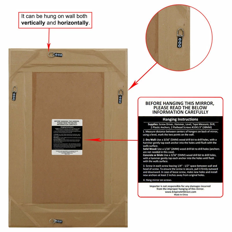 New 🎉 Empire Art Direct Antique Beveled Rectangle Wall Mirror, 1" Beveled Center, Wood Frame, 30"x20" 😍 - Image 8