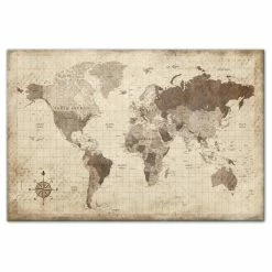 Discount 😀 DDCG Distressed World Map Canvas Wall Art, 24"x36" 🔔