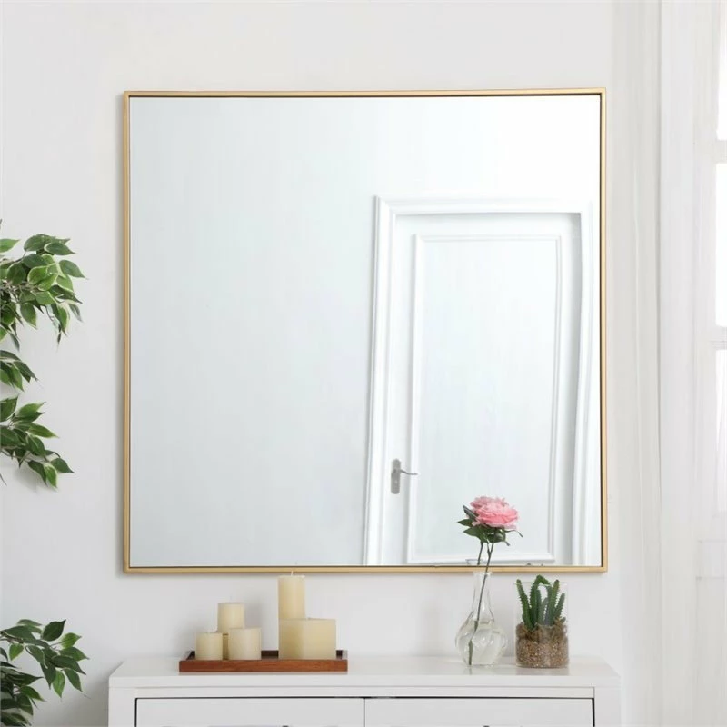Cheapest ⌛ Elegant Furniture & Lighting Elegant Decor Eternity 36" Square Contemporary Metal Frame Mirror In Brass 🔔 - Image 2
