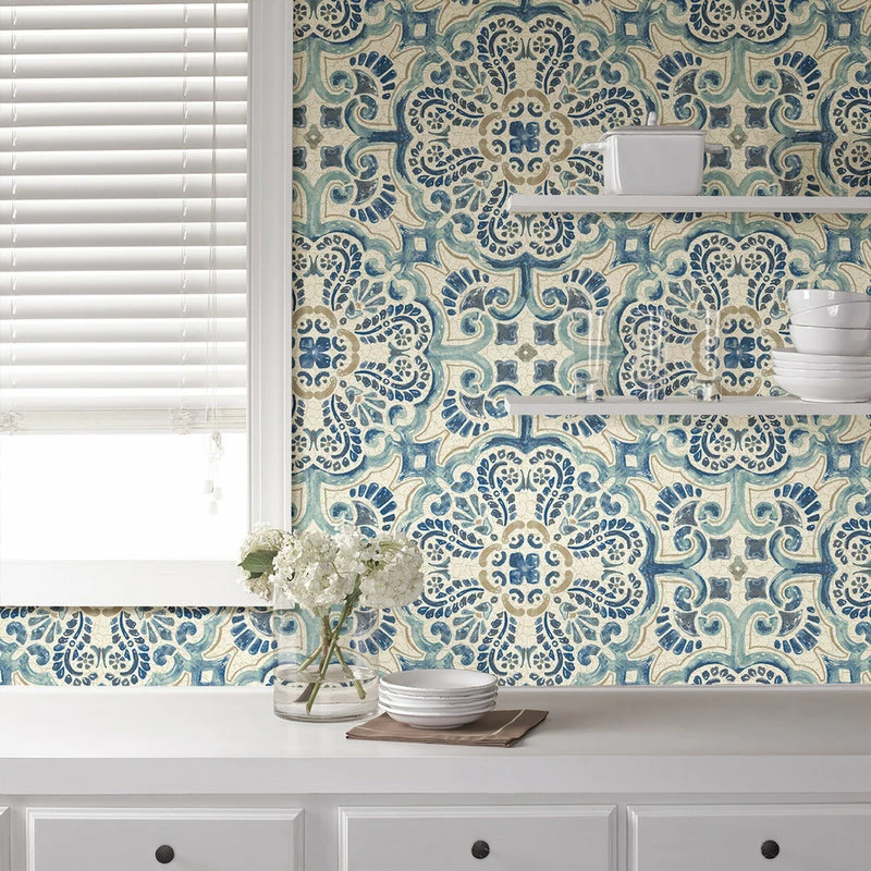 Deals โญ Brewster Home Fashions NuWallpaper By Brewster NUW2235 Blue Florentine Tile Peel & Stick Wallpaper ๐ - Image 3