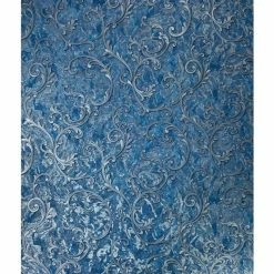 Hot Sale ⌛ Slavyanski Wallpaper Damask Wallpaper Blue Silver Metallic Textured Victorian 3D, 42 Inc X 33 Ft Roll 😀
