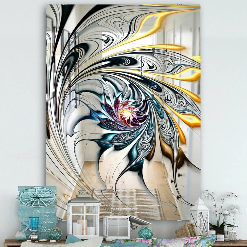 Discount 👍 Designart White Stained Glass Floral Art Modern And Accent Mirror, 28x40 ⌛ - Image 3