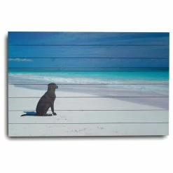 Deals 😉 Gallery 57 🦮 Dog On Beach Print On Planked Wood, 24x36 🌟
