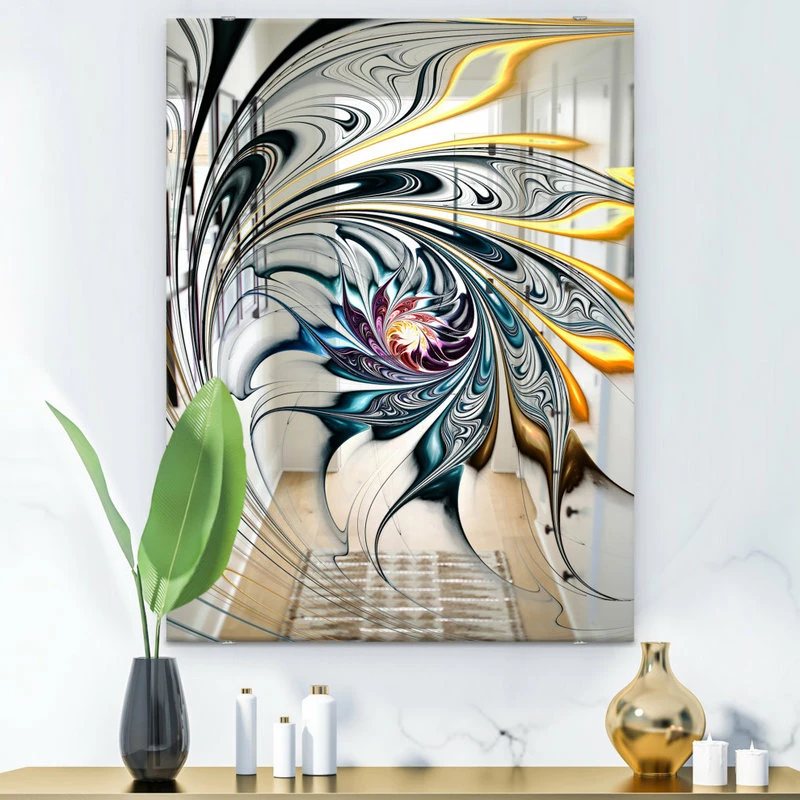 Discount 👍 Designart White Stained Glass Floral Art Modern And Accent Mirror, 28x40 ⌛