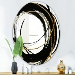 Discount 😀 Designart Black And White 10 Glam Oval Or Round Wall Mirror, 24x36 👍