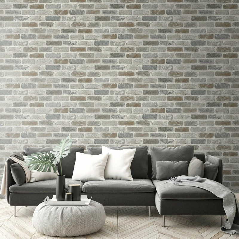 Flash Sale π Wallquest NextWall Washed Faux Brick NW30500 Peel & Stick Wallpaper White / Gray / Brown π - Image 4