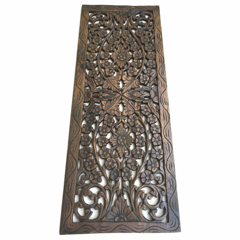 Discount 🛒 Asiana Home Decor Floral Wood Carved Wall Panel, Walnut Dark Brown, 35.5"x13.5" 🤩 - Image 2