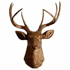 Budget 🤩 White Faux Taxidermy® Faux Resin Deer Head Wall Mount, Bronze With Bronze Antlers 🔔