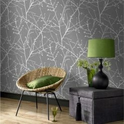 Promo 🧨 Graham & Brown Innocence Charcoal/Silver Wallpaper, Charcoal/Silver, 20x396 🥰