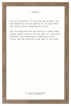 Budget 🧨 Petal Lane "Beauty - F. Scott Fitzgerald" Magnet Board With Brown Frame, 24"x16" ⭐
