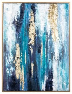 Cheapest 🧨 Ashley Furniture Industries Ashley Dinorah Wrapped Canvas Wall Print In Teal Blue And Gold 😀